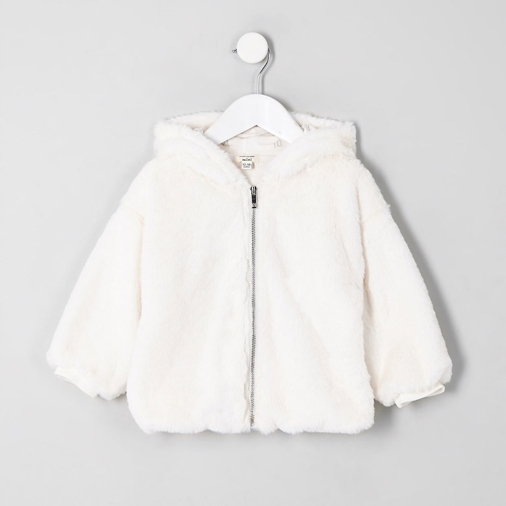 Faux fur white zip up jacket